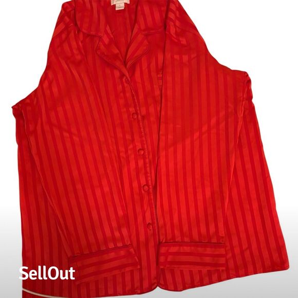 Sleep Sense Women's Striped Red Pajama Set Size L Long Sleeve - Picture 1 of 7